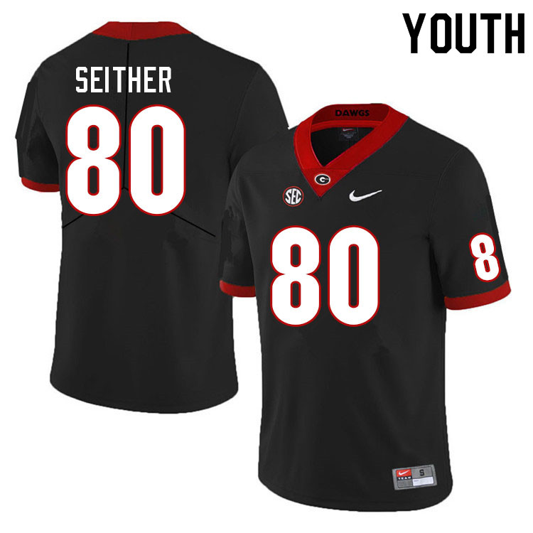 Youth #80 Brett Seither Georgia Bulldogs College Football Jerseys Sale-Black